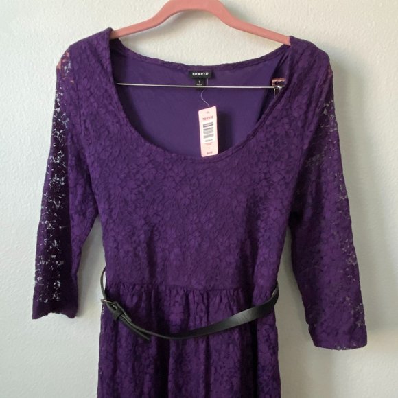 *SOLD* Torrid Purple Lace Belted Skater Dress 1 - Picture 3 of 6